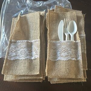 Natural Burlap Utensil Holders with Lace